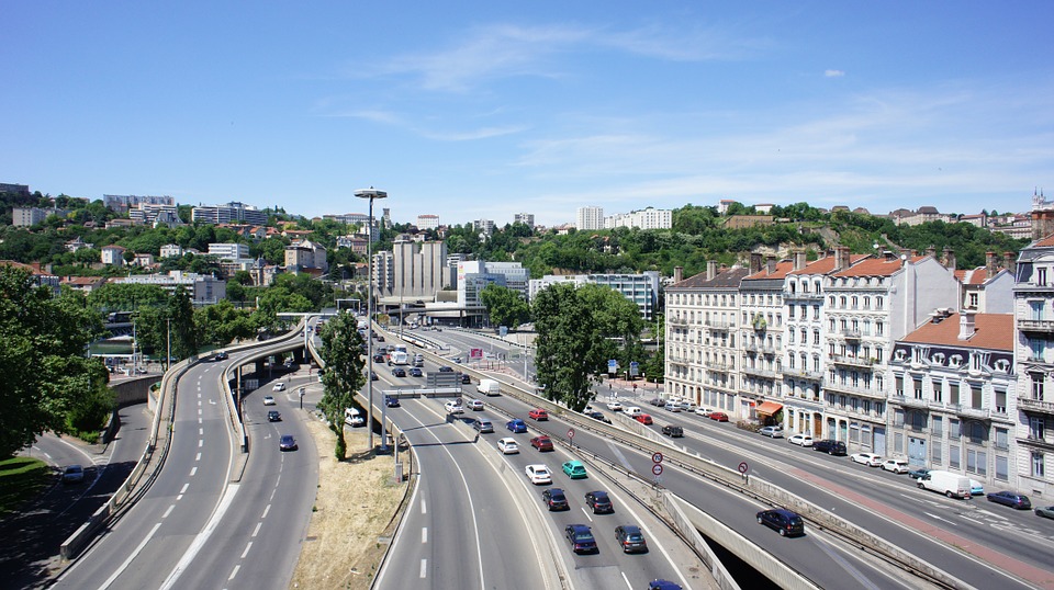 Circulation à Lyon à l'approche du tunnel sous fourvière